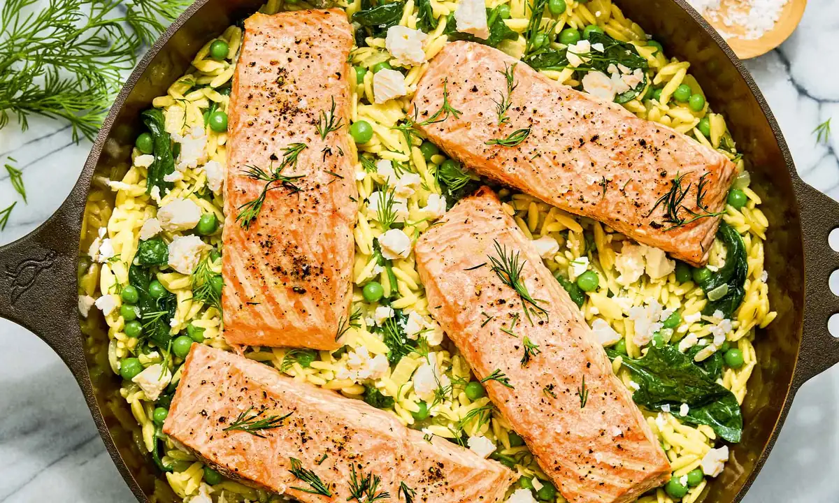 RD’s Lemon Orzo Salmon: 34g Protein, Veggie-Packed Delight